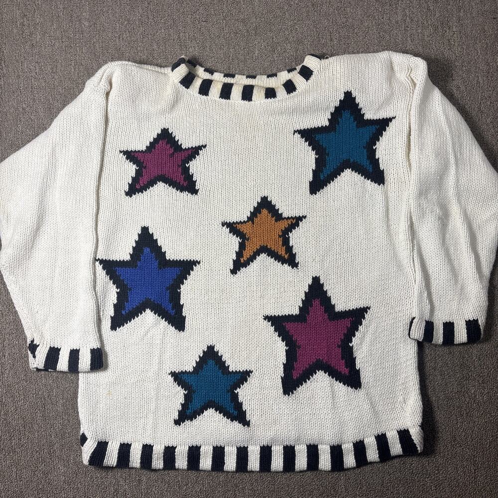 Vintage 80s All Points Women’s Sweater Stars Bold Design Medium Retro